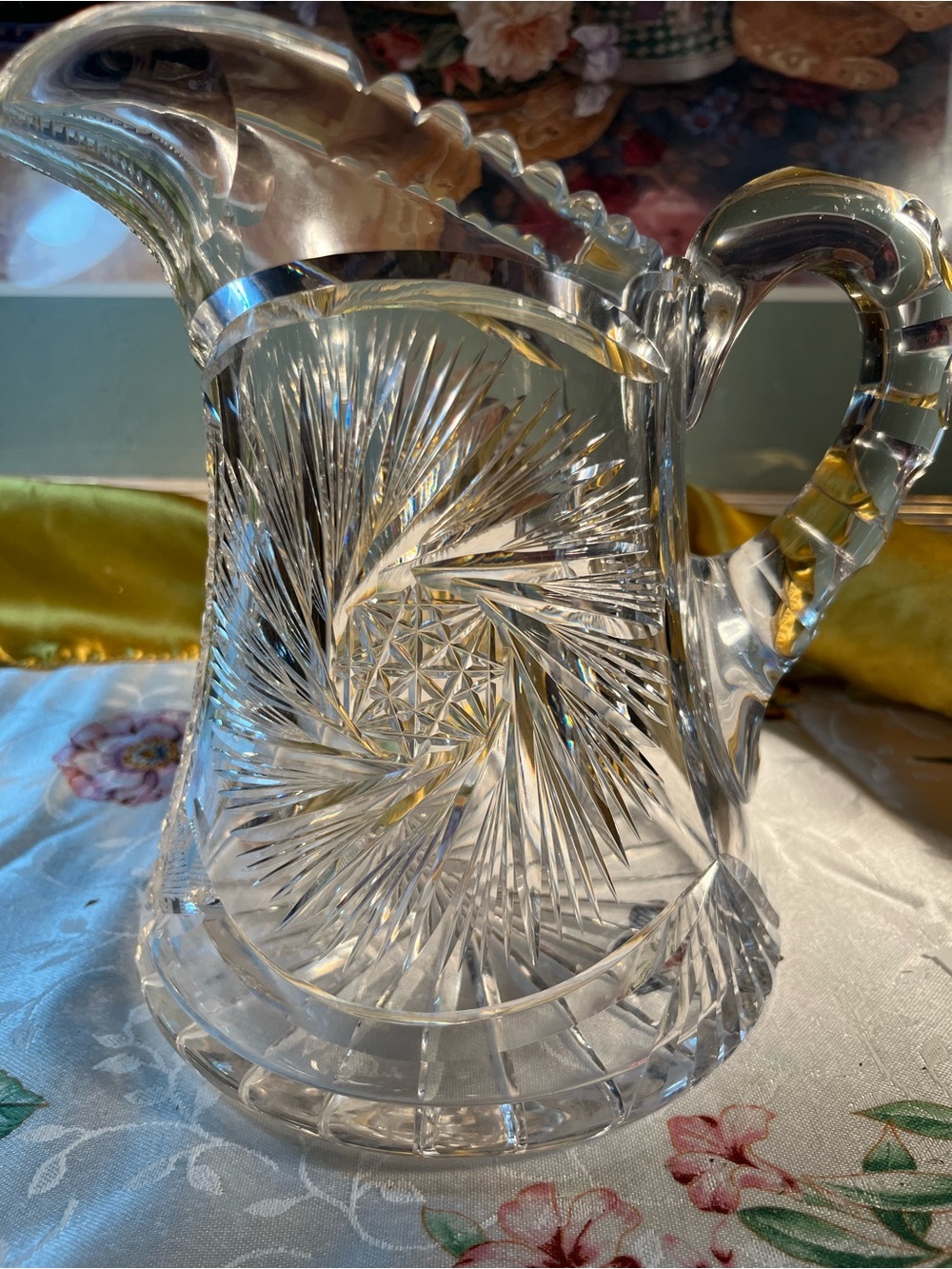 Cut Crystal Pitcher with Intricate Starburst Cut